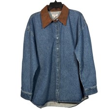 Gianni Bini x Sydney Silverman Size Large Woven Anya Denim Shirt Suede Collar picture