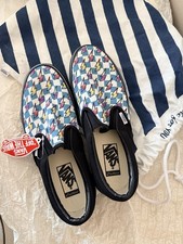 Vans Customs Slip Ons Lightning Bolt Black Teal Mens 7 Womens 8.5 picture