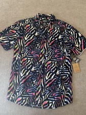 Super Massive Men’s Medium Abstract Zebra Print Button Down Shirt NWT Retro picture