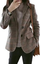 Women's Chic Lapel Collar Plaid 2-Button Faux Wool Blazer Suit Jacket S~2XL picture