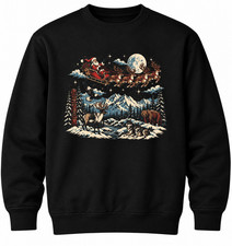 Vintage Christmas Wildlife Sweatshirt Santa Sleigh Mountain Reindeer Winter Crew picture