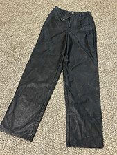 NWT Nasty Gal Women's Black Faux Leather Slit Wide-Leg Pants 31