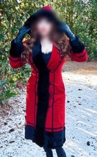 VINTAGE Sears Fashions Red Black Victorian Princess Full Length Coat Hooded Fur  picture