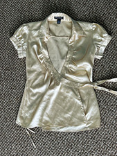 Vintage Y2K Body Central Ivory Satin Wrap Blouse Size S Puff Sleeve Tie Waist picture