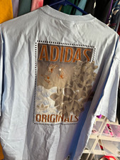 adidas Originals Men’s S Light Blue Graphic Print Cotton Jersey Crew T-Shirt picture