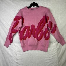 S - Pink Barbie Sweater Logo Spell Out Crew Neck Knit Sweater picture