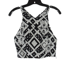 NWT NBD Black GEOMETRIC Zip Side CROPPED Strappy Back SLEEVELESS Tank Top Sz M picture