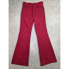 Vintage Sears Put-On Shop Toughskins Pants Mens 29x33 Red Flare Bellbottom Talon picture