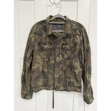 RARE True Religion Jimmy Super T Olive Green Camo Jacket Large picture