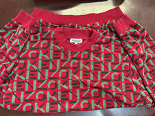 Vintage KENZO Paris Sweatshirt XL All Over Logo Geometric Print Red Green Rare picture