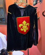 Medieval Knight Tunic Top Black with Red Gold Fleur-de-Lis Crest picture