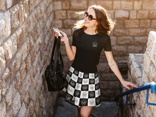 OCTAV3 Checkerboard Octopus Skater Skirt. Black & White Luxury Streetwear picture