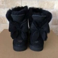 NWOT- UGG Bailey Classic Heritage Bow Women 6 Black Plush Ankle Boots Preppy Y2K picture