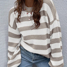 Striped Pattern Drop Shoulder Sweater,Long Sleeve Tops picture