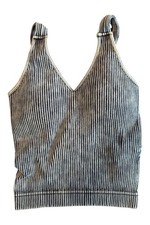 Zenana Ribbed Tank Top Size L/XL Gray Acid Wash picture