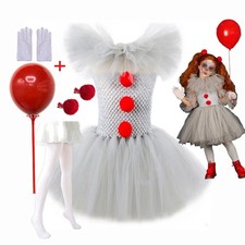 Pennywise Halloween Costume Girl Creepy Carnival Fancy Kids Dress up picture