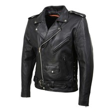 Men's Classic Brando Premium Leather Black Motorcycle Biker Rider Jacket picture