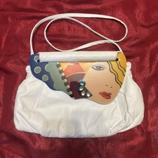 Vintage Patricia Smith White Moon Art Deco Bag Hand Painted Designs 1984 picture