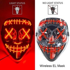 Halloween Neon LED Mask Light Grow in the Dark Horror Glowing PVC Ful - Red Neon picture