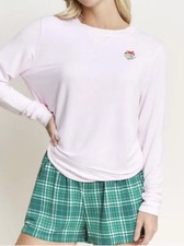 NEW $64 Honeydew Sugar Sweetheart Long Sleeve Shortie PJ Set Mistletoe Plaid S picture