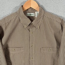 Vintage 90s LL Bean Shirt Mens M Brown Check Tattersall Button Down Pockets picture