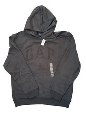 GAP Vintage Soft Men's Black Pullover Hoodie L Fleece Blend Logo Drawstring picture