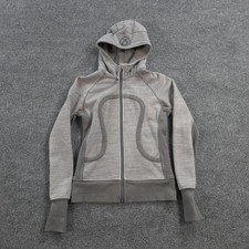 Lululemon Hoodie Womens 4 Gray Scuba Fleece Full Zip Thumbholes Yoga Gym Running picture