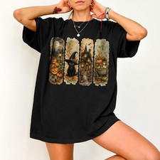 Brushstroke Halloween Cat Shirt Comfort Colors, Witchy Black Cat Shirt picture