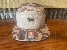 New C&B Farm + Outdoors Richardson 168P Flat Bill Snapback Brown Camo Bull Logo picture