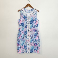 NWT Lilly Pulitzer Sleeveless Blue Floral Shift Dress with Crochet Detail Size 8 picture