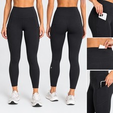 Lululemon Fast and Free High Rise Leggings Size 6 Pockets Black Nulux 25  EUC picture