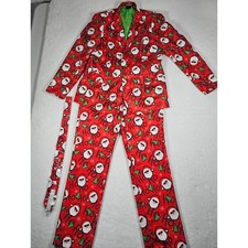 Suitmeister Mens Christmas Suit Set Large Red Santa Sunglasses Ho Ho Ho 3-Piece picture