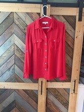 LOFT Red Button-Up Blouse Size M picture
