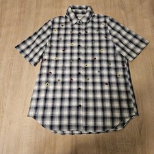 Bon Worth Size Xs Womens Blue Plaid Shirt Embroidrred Bees Flowers Ladybugs picture