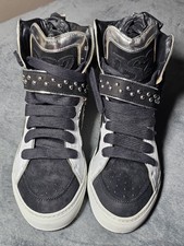DSQUARED2 Studded High Top Sneakers Black White Silver Leather EU 43 US 10 Italy picture