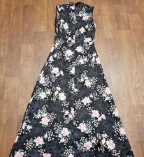 Vintage Dress | 1970s Vintage Black Floral Maxi Dress Size 10 picture