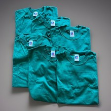 New NOS Vintage Russell Athletic Youth L Dark Green Basic T-Shirt Lot of 6 picture