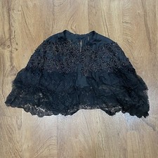 Antique Late 1800s Early 1900s Black Lace Sequins Shawl Shrug Wrap  picture
