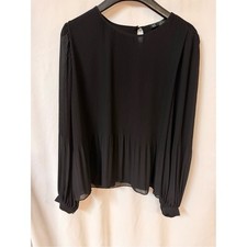 Zara Trafaluc Black Vertical Accordion Pleats Long-Sleeve Blouse Keyhole Back picture