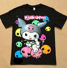 Sanrio Hello Kitty Unisex Kuromi Cotton Crew Neck Black Neon T-Shirt Size M picture