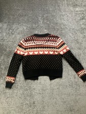 Imoga Cardigan Sweater Girls 8 Black Fair Isle Heart Details Knit Button Front picture