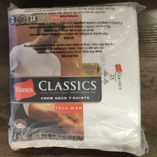 Vintage Hanes 2 PK Classics Crew Neck Shirts Mens 2X (50-52) Cotton Tagless NEW picture