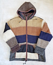 Vintage Laundromat Patchwork Wool Jacket Fleece Lined Hooded Made In Nepal XL picture