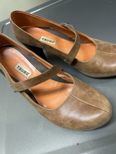 Tsubo Acrea brown leather Mary Jane Pump block heel comfortable cushioned insole picture