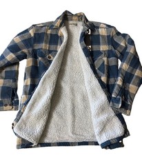 Vtg Sears Fieldmaster Sherpa Lined Flannel Jacket Mens M Plaid Ramie Cotton Coat picture
