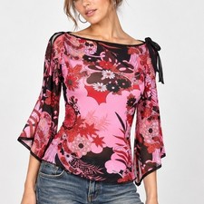 Heart & Soul Mesh Top Women L Pink Floral Y2K Whimsygoth Fairy Sheer Romantic picture