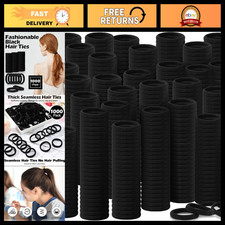1000pcs Cotton Seamless Hair Ties Bulk, Elastic Bands for Women - Black Hair Acc picture