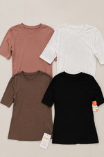 Girls Size Age 9-10 Short Sleeve Crew Neck-Half Sleeve 4 Neutral Colors Soft Tee picture