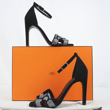 Hermes Joy 105mm Black Leather & Crystal Sandal Heels - Hermes Size 36 Authentic picture