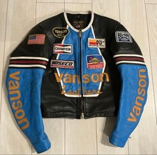 [Rare] Vanson Leather Jacket with Star Patch, Size 38, Blue #0928 picture